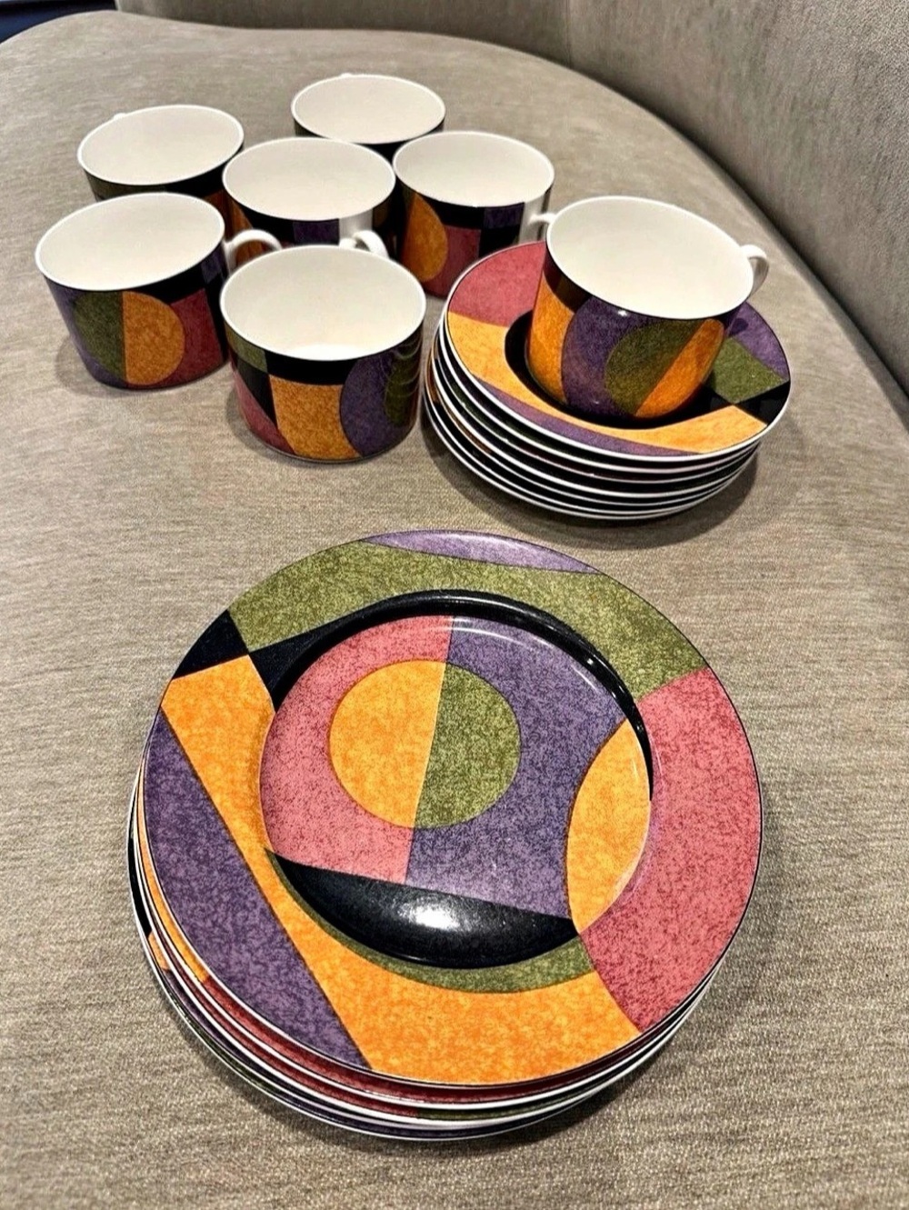 Sango Millennium 7002 Geometric Dinnerware Set in Purple Green Pink & Orange